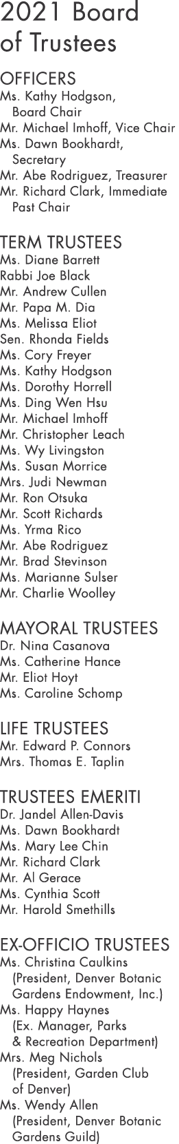 2021 Board of Trustees Officers Ms  Kathy Hodgson, Board Chair Mr  Michael Imhoff, Vice Chair Ms  Dawn Bookhardt, Sec   