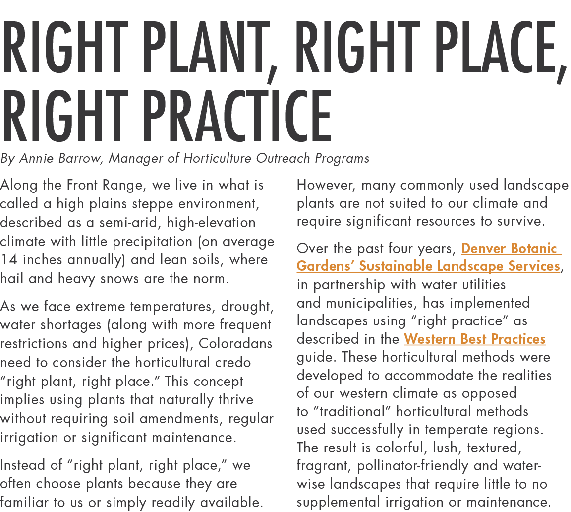 Right Plant, Right Place, Right Practice By Annie Barrow, Manager of Horticulture Outreach Programs Along the Front R   