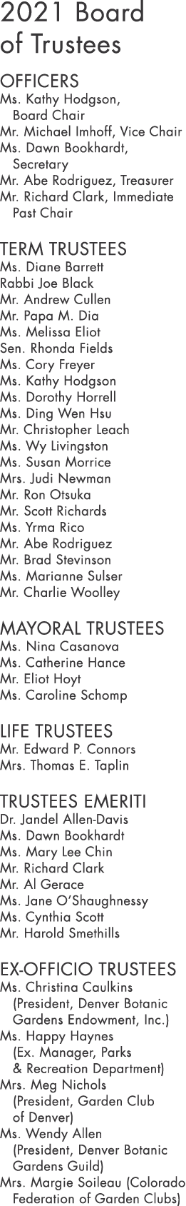 2021 Board of Trustees Officers Ms  Kathy Hodgson, Board Chair Mr  Michael Imhoff, Vice Chair Ms  Dawn Bookhardt, Sec   