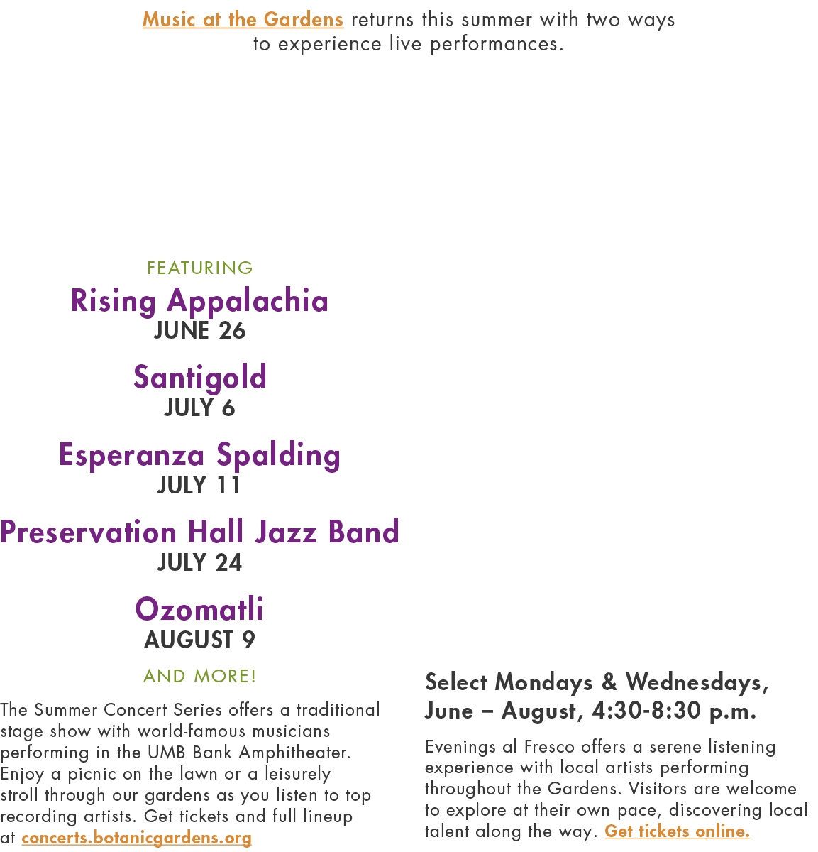 Music at the Gardens returns this summer with two ways to experience live performances. Summer Concert Series Featuri...