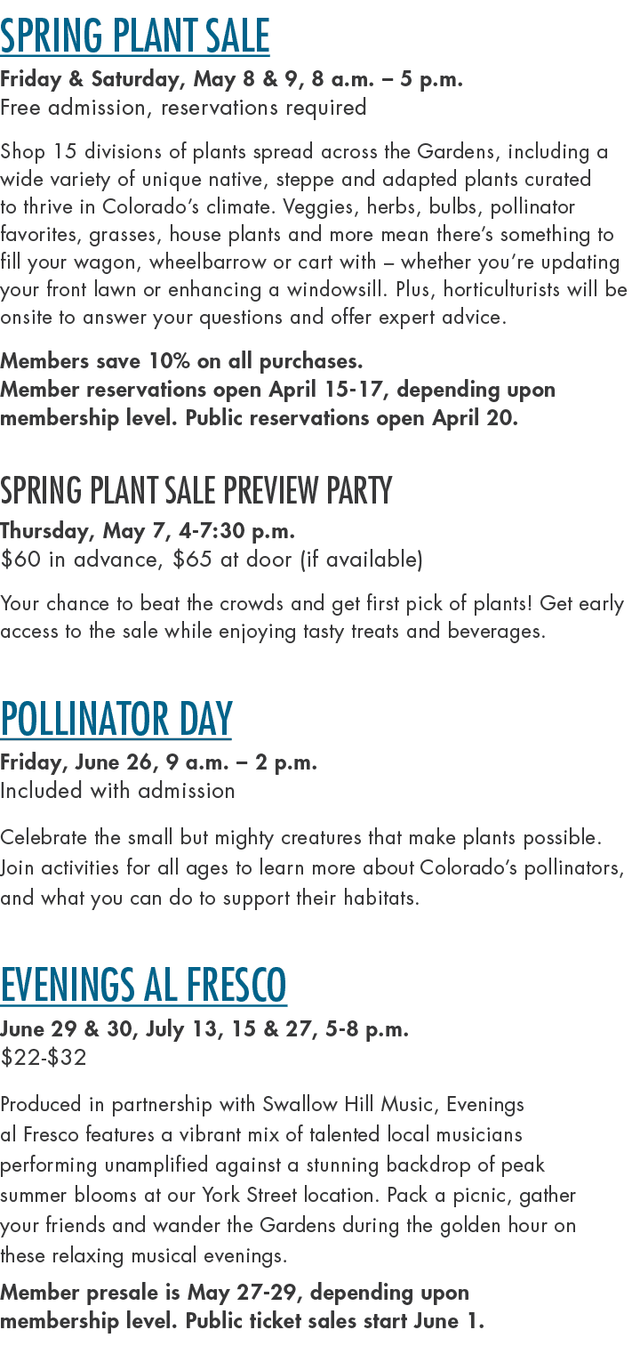 Spring Plant Sale Friday & Saturday, May 8 & 9, 8 a.m. – 5 p.m. Free admission, reservations required Shop 15 divisio...