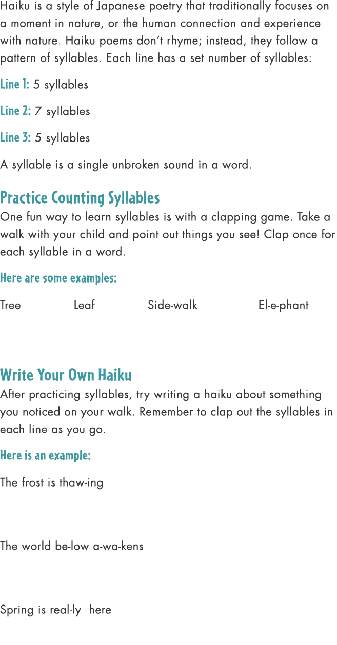 Haiku is a style of Japanese poetry that traditionally focuses on a moment in nature, or the human connection and exp...