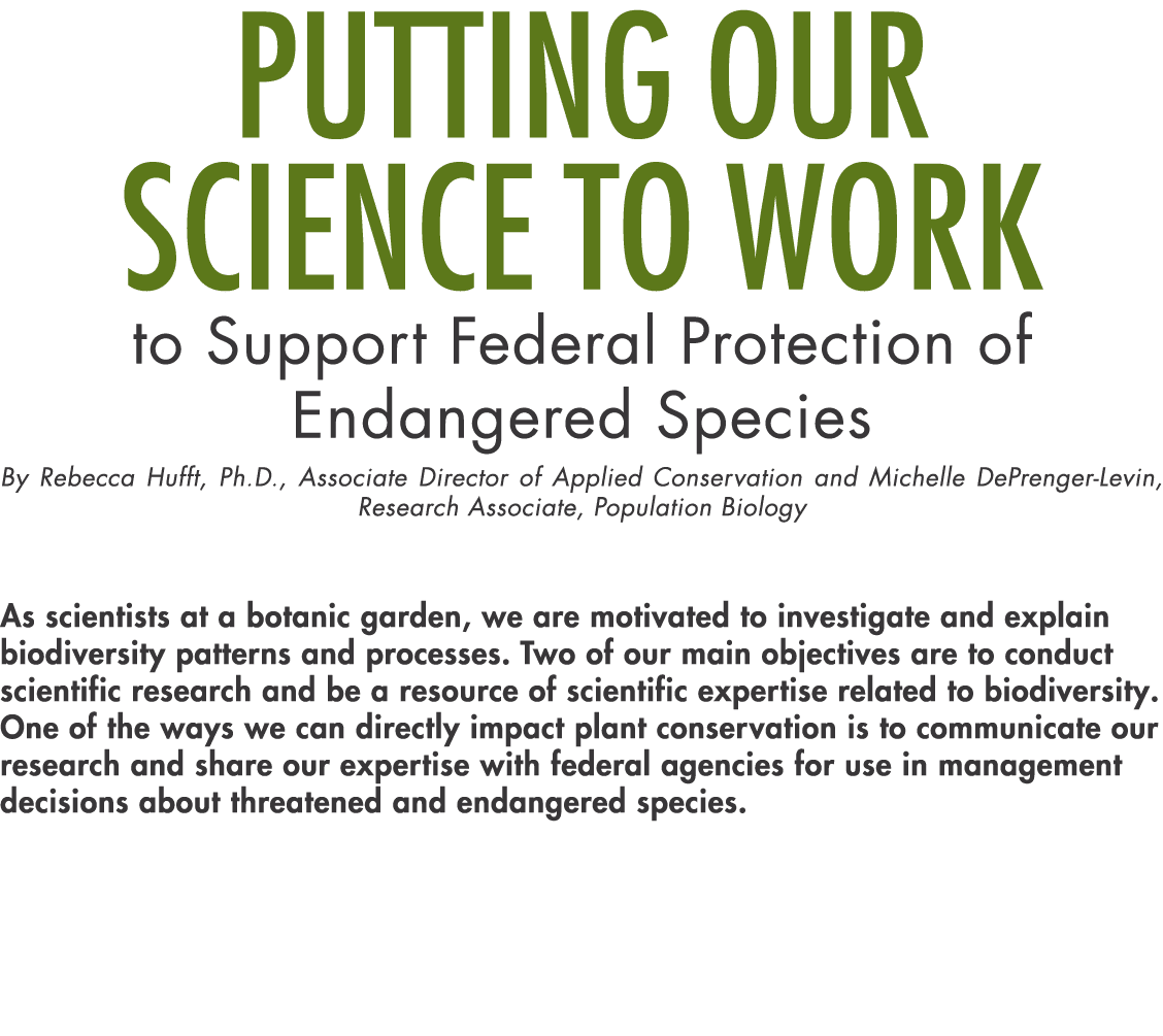 Putting Our Science to Work to Support Federal Protection of Endangered Species By Rebecca Hufft, Ph D , Associate Di   