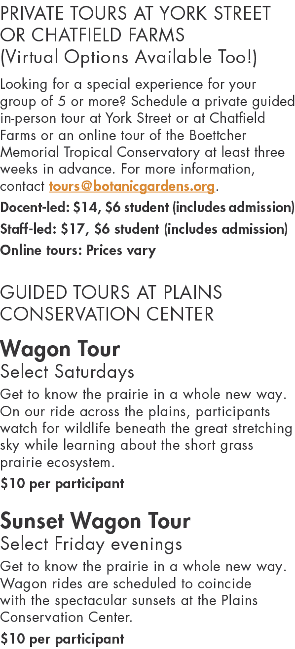 PRIVATE TOURS AT YORK STREET OR CHATFIELD FARMS (Virtual Options Available Too ) Looking for a special experience for   