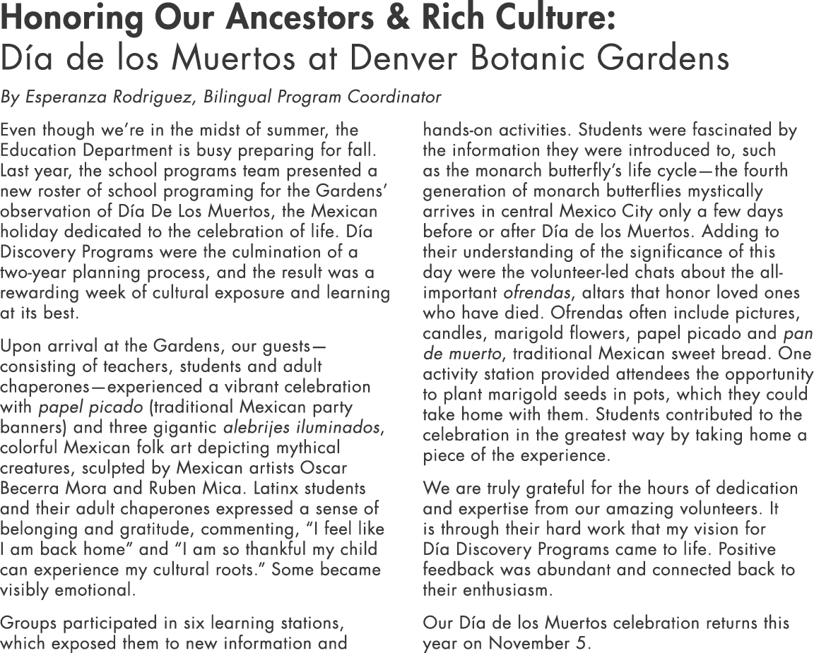 Honoring Our Ancestors & Rich Culture: Día de los Muertos at Denver Botanic Gardens By Esperanza Rodriguez, Bilingual   