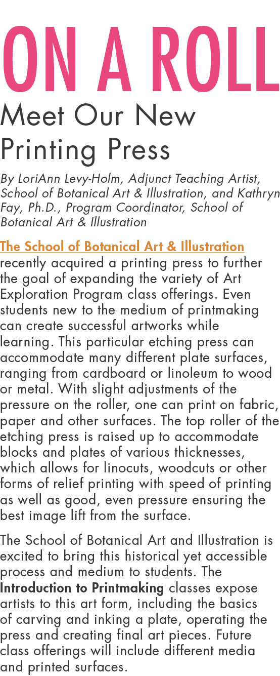 On a Roll Meet Our New Printing Press By LoriAnn Levy-Holm, Adjunct Teaching Artist, School of Botanical Art & Illust   