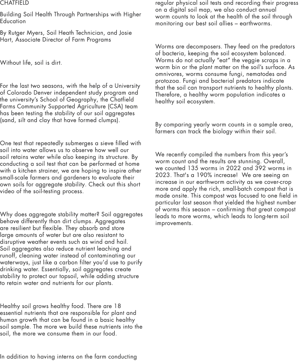 CHATFIELD Building Soil Health Through Partnerships with Higher Education By Rutger Myers, Soil Heath Technician, and...