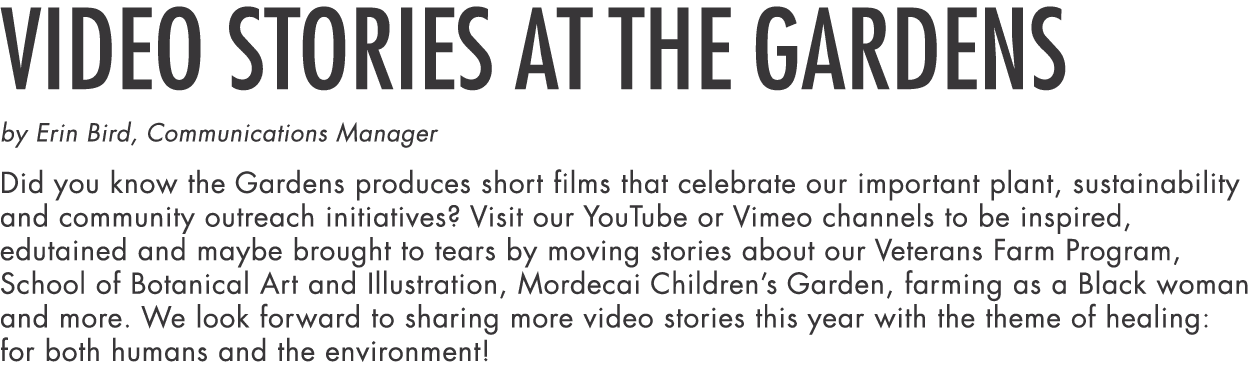Video Stories at the Gardens by Erin Bird, Communications Manager Did you know the Gardens produces short films that    