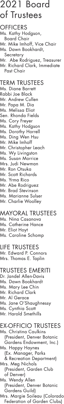 2021 Board of Trustees Officers Ms  Kathy Hodgson, Board Chair Mr  Mike Imhoff, Vice Chair Ms  Dawn Bookhardt, Secret   