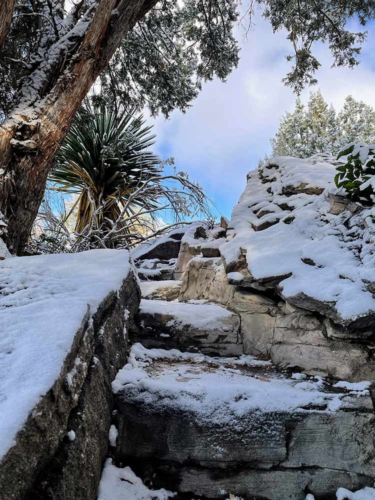 A rocky outcrop of stairs in Dryland Mesa brings thoughts of hiking a rugged mountain trail. A rocky outcrop of stairs in Dryland Mesa brings thoughts of hiking a rugged mountain trail.