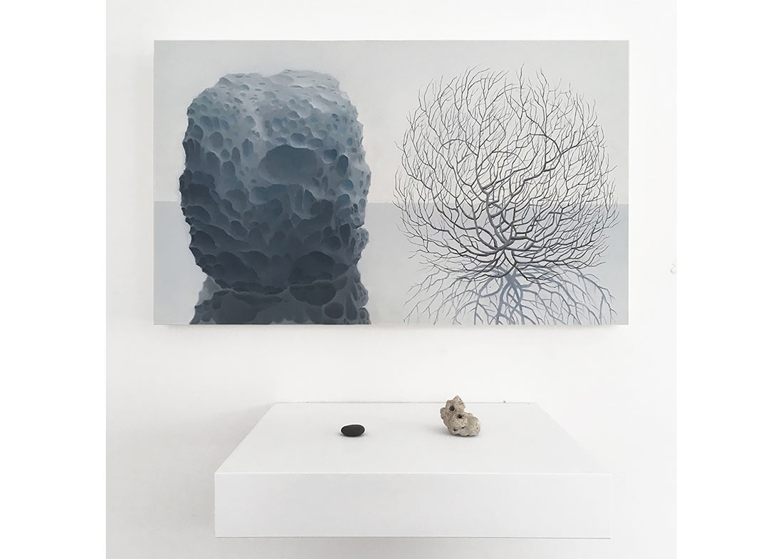 Ashley Eliza Williams, "Communication Attempt 3," oil on panel, rock and coral, 2020. Ashley Eliza Williams, "Communication Attempt 3," oil on panel, rock and coral, 2020.