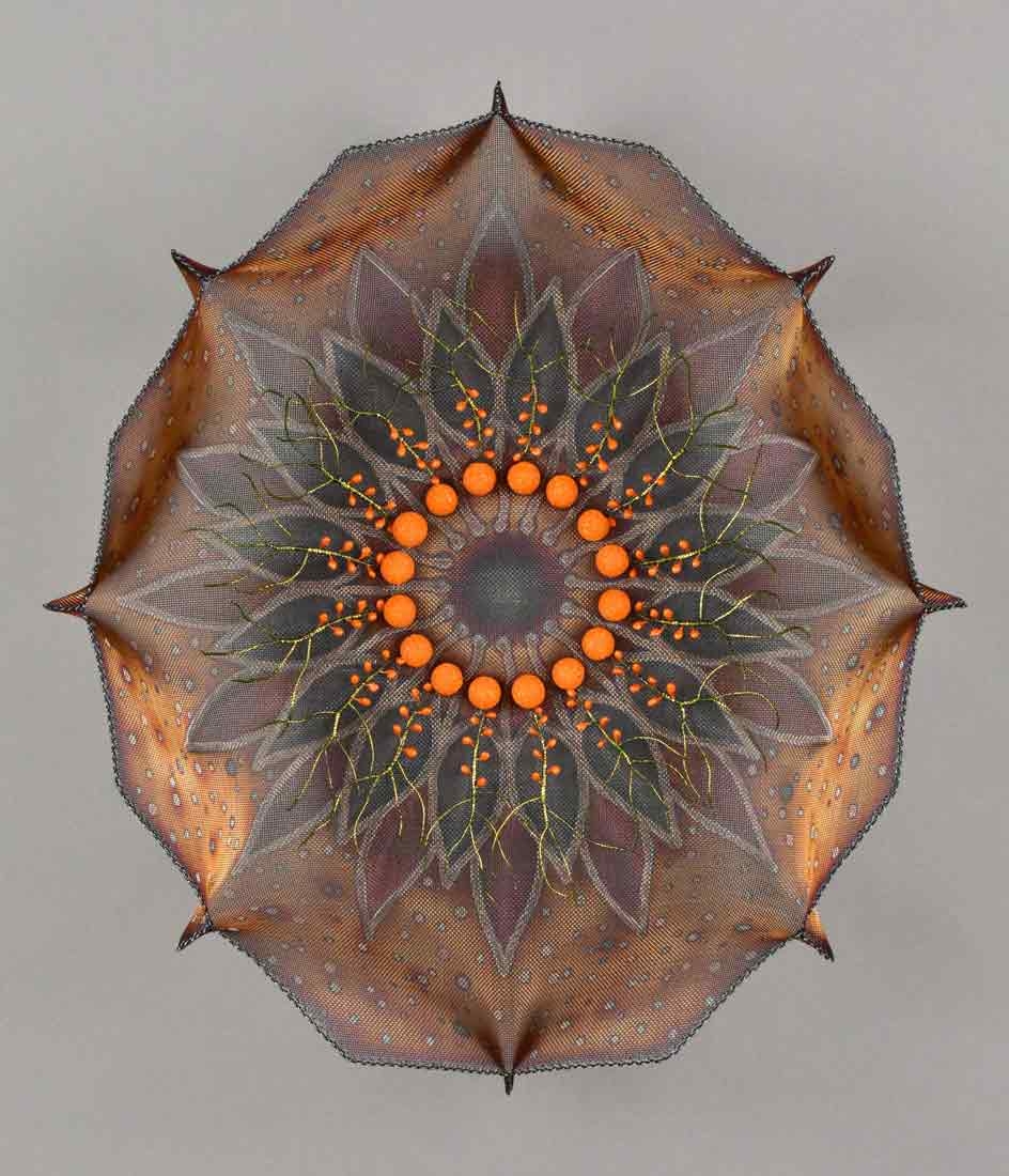Lanny Bergner, "Gaia’s Crown," stainless steel mesh, copper wire, brass wire, silicone and acrylic medium, 2024. stainless steel mesh, copper wire, brass wire, silicone and acrylic medium