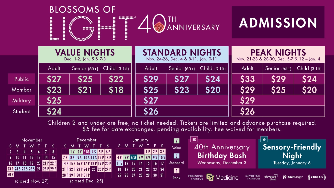 Blossoms of Light pricing chart