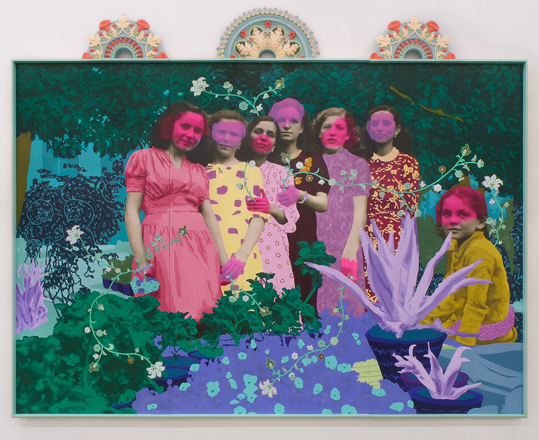 Daisy Patton, "Untitled (Our garden May 12th, 1945)," oil paint on archival pigment print, 2024. Photo from Iran.