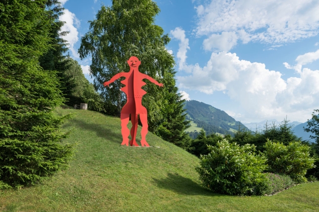 Steel plate sculpture of person