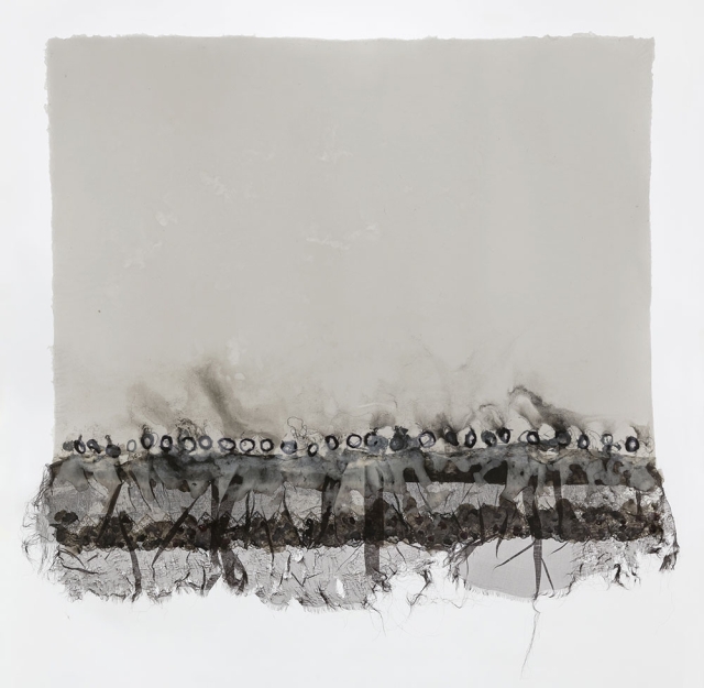 Ursula von Rydingsvard, Untitled, fabric, thread, yarn and pigment on linen handmade paper, 2017, 29.5 x 28.5 inches. Artwork © Ursula von Rydingsvard. Photo by Etienne Frossard, courtesy of Ursula von Rydingsvard Studio, 2017.