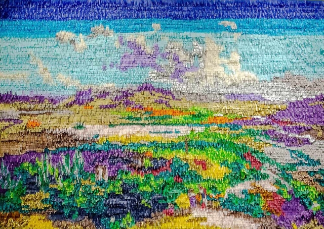 Justin Favela, “Valley of Oaxaca, after José María Velasco,” paper and glue on board, 2018. Photo courtesy of the Berman Museum of Art. Justin Favela, “Valley of Oaxaca, after José María Velasco,” paper and glue on board, 2018. Photo courtesy of the Berman Museum of Art.