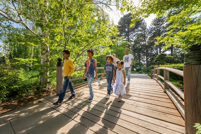 Family crossing bridge