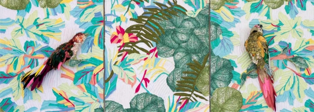 Tamara Kostianovsky, “Becoming Native” (detail), discarded textiles on wood, 2022. Tamara Kostianovsky, “Becoming Native” (detail), discarded textiles on wood, 2022.