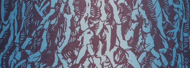 Raymundo Muñoz, "Trunk 1 Version 2," linocut print and monotype print, 2023. Raymundo Muñoz, "Trunk 1 Version 2," linocut print and monotype print, 2023.