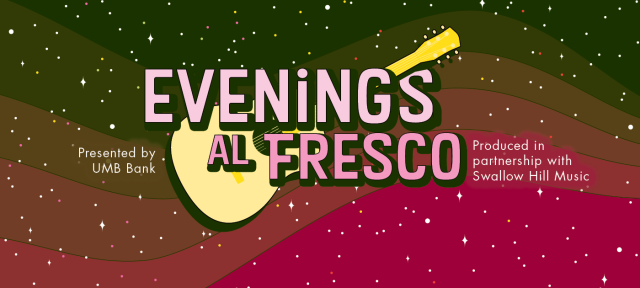 Evenings al Fresco banner with illustration of a guitar