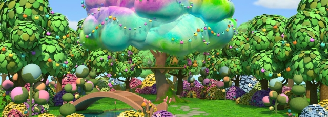 Colorful illustration of a fantastical animated world 